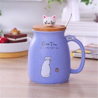 420Ml Kleur Kat Kitten Hittebestendig Keramische Mok Koffie Thee Melk Water Cup Kantoor Drinkware W/handvat + Lepel + Deksel paars
