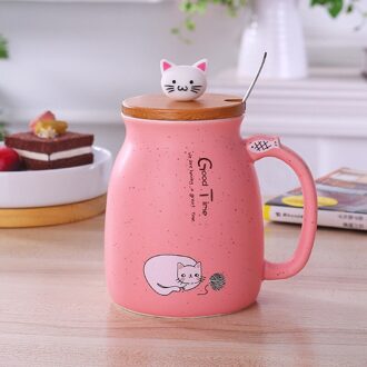 420Ml Kleur Kat Kitten Hittebestendig Keramische Mok Koffie Thee Melk Water Cup Kantoor Drinkware W/handvat + Lepel + Deksel roze