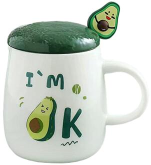 420Ml Mokken Met Avocado Grappige Koffie Cup Keramische Creatieve Kleur Hittebestendig Mok Met Deksel Kinderen Office Home drinkware