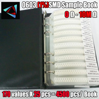 4250 PCS/LOT RC0603 FR-07 0603 1% SMD Resistor Sample Book 0R~10M Tolerance 170 Values 25pcs 4250 pcs Resistors Kit