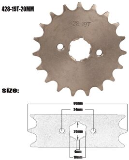 428 19T Tand 17Mm 20Mm Voor Motor Tandwiel Atv Bike 50cc 70cc 90cc 110cc 125cc 150cc 428 19t 20mm