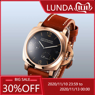 42mm Power reserve Men's Automatic Mechanical Watch Sandwich Dial Luminous Date Leather Strap Seagull Movement Men's Watch