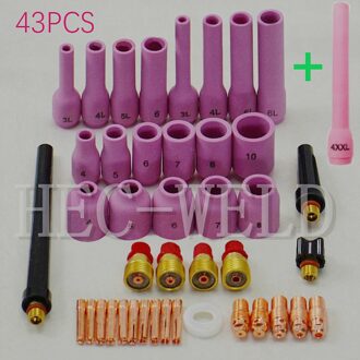 42PK + 1PK Extra Langste Soldeerbout Lassen Accessoires Alumina Nozzle Gsg Tig Gas Lens Kit, fit Tig Lastoorts Sr WP9 20 25