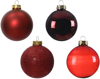 42x Glazen kerstballen glans/mat/glitter donkerrood 5-6-7 cm - Kerstbal
