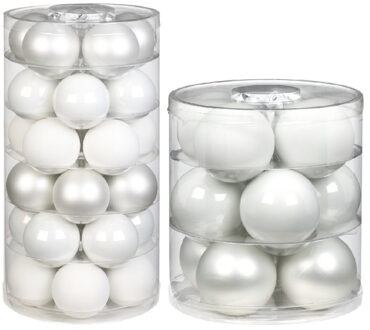 42x stuks glazen kerstballen wit 6 en 8 cm glans en mat - Kerstbal