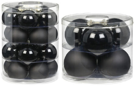 42x stuks glazen kerstballen zwart 6 en 10 cm glans en mat