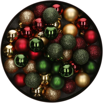 42x Stuks kunststof kerstballen mix donkergroen/goud/donkerrood 3 cm - Kerstbal Multikleur