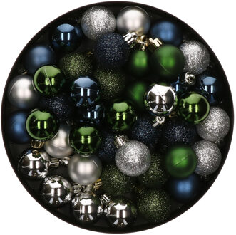 42x Stuks kunststof kerstballen mix donkergroen/zilver/donkerblauw 3 cm