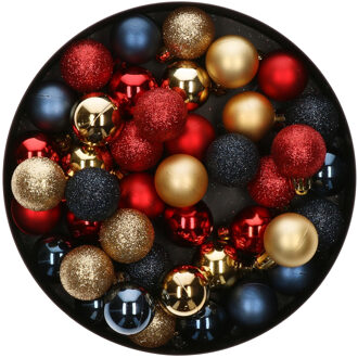 42x Stuks kunststof kerstballen mix rood/goud/donkerblauw 3 cm - Kerstbal Multikleur