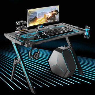 43.3"Game Table Professional Internet Cafe Game Chair Computer Table With Audio Sensor RGB LED Lights Cup Holder Headphone Hook