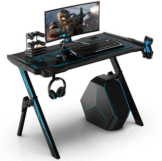 43.3"Game Table Professional Internet Cafe Game Chair Computer Table With Audio Sensor RGB LED Lights Cup Holder Headphone Hook