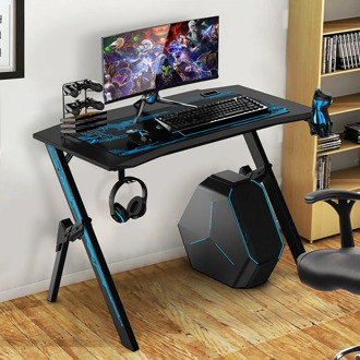 43.3" Game Table Professional Internet Cafe Game Computer Table With Cable Management Box Cup Holder Headphone Hook & Mouse Pad