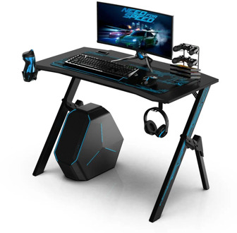 43.3" Game Table Professional Internet Cafe Game Computer Table With Cable Management Box Cup Holder Headphone Hook & Mouse Pad