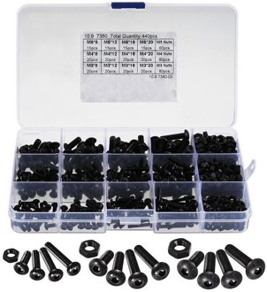 440Pcs M3 M4 M5 Gelegeerd Staal Hex Socket Knop Hoofd Cap Bouten Schroeven Moeren Set