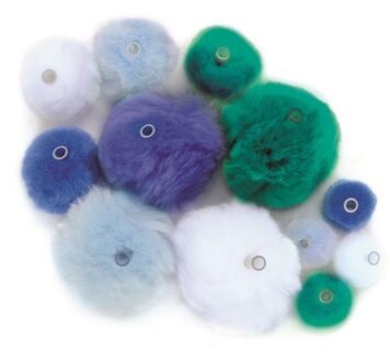 45 knutsel pompons met kunststof ogen blauw/lichtblauw/groen Multi