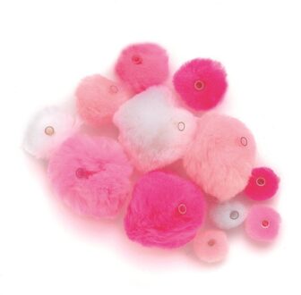 45 knutsel pompons met kunststof ogen roze/lichtroze/wit