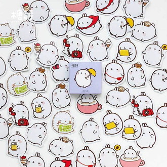 45 Pcs/Box Cute Cartoon Fat Molang Rabbit Paper Sticker Decorative Diary Scrapbooking Stickers Kawaii Stationery Papeleria