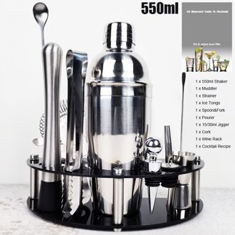 450/550/600/750Ml 1-12 Stuks Rvs Cocktail Shaker Bar Kit Martini Shakers met Stand + Drink Recept 11stk 550ml B Rack