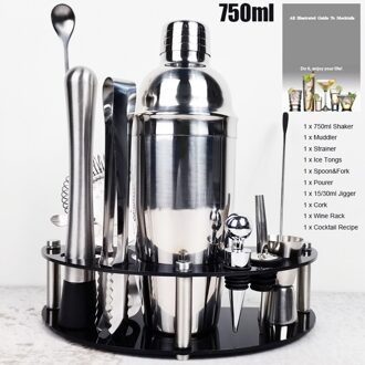 450/550/600/750Ml 1-12 Stuks Rvs Cocktail Shaker Bar Kit Martini Shakers met Stand + Drink Recept 11stk 750ml B Rack