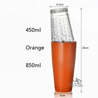 450/850 Ml Rvs Cocktail Boston Bar Shaker Bar Gereedschap Accessoire oranje 450-850ml