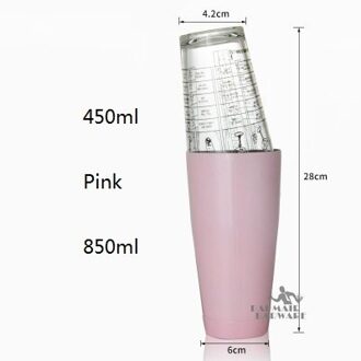 450/850 Ml Rvs Cocktail Boston Bar Shaker Bar Gereedschap Accessoire roze 450-850ml