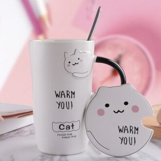 450 ML Leuke Keramische Mok Koffie Melk Thee Kopjes en Mokken Kat Mokken met Lepel Reizen Mokken Drinkware kerstcadeaus Geel