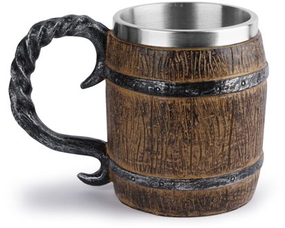 450Ml Bier Mok Eiken Vat Bier Mok Imitatie Iron Handvat Persoonlijkheid Hars Ambachten Grote Water Glas Resin Rvs beer Cup