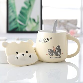 450Ml Cartoon Hamster Keramische Mok Glas Creatieve Schattige Paar Cup Koffie Melk Cup Kantoor Beker Met Deksel Lepel Meisje