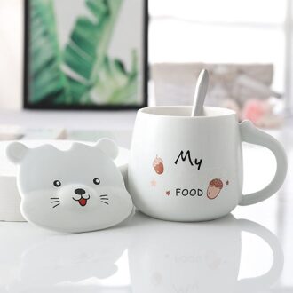 450Ml Cartoon Hamster Keramische Mok Glas Creatieve Schattige Paar Cup Koffie Melk Cup Kantoor Beker Met Deksel Lepel Meisje