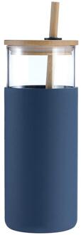 450Ml Hoge Borosilicaatglas Water Fles Bamboe Deksel Siliconen Cover Stro Water Cup Europese En Amerikaanse Ins Wind Glas stro