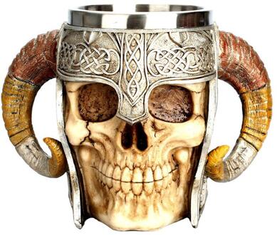 450Ml Retro Schedel Hars Roestvrij Staal Bier Mok Skull Knight Tankard Halloween Koffie Cup Creatieve Viking Thee Mok Pub bar Decor 02