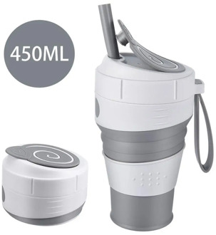 450mL Silicone Collapsible Coffee Cup With Straw Leak-proof Lid For Travel Hiking Picnic Food Grade BPA FREE Foldable Coffee Mug
