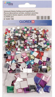 450x Gekleurde vierkante plak/strass steentjes - kunststof - met lijm plakken