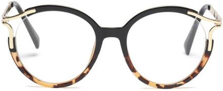 45103 Lady Ronde Cat Eye Brilmonturen Vrouwen Metalen Holle Metalen Optische Mode Brillen C1 zwart doorzichtig