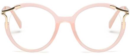 45103 Lady Ronde Cat Eye Brilmonturen Vrouwen Metalen Holle Metalen Optische Mode Brillen C3 roze doorzichtig