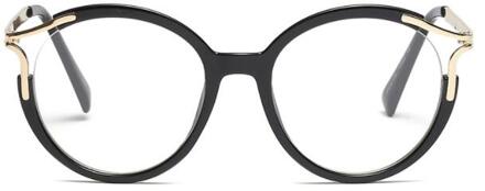 45103 Lady Ronde Cat Eye Brilmonturen Vrouwen Metalen Holle Metalen Optische Mode Brillen C4 zwart doorzichtig