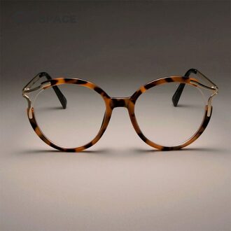 45103 Lady Ronde Cat Eye Brilmonturen Vrouwen Metalen Holle Metalen Optische Mode Brillen C7 luipaard doorzichtig