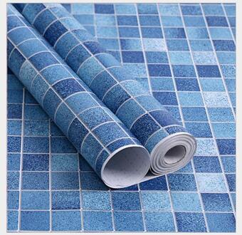 45cm X 10m zelfklevende Mozaïek PVC Vinyl Muurstickers Waterdicht Wallpapers voor Badkamer Keuken Poster Muur Stickers home Decor blauw lattice