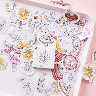 45pcs/box Cute Rabbit Kawaii Paper Stickers Diary Decoration Diy Scrapbooking Label Seal Sticker Stationery