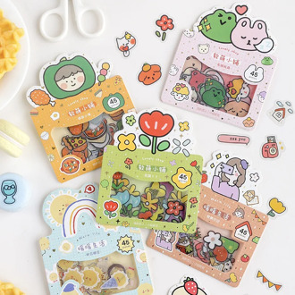 45pcs/pack Cartoon Cute Adhesive Paper Sticker Decorative Scrapbook Sticky Label For Diary Album Stationery