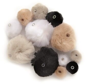 45x knutsel pompons met kunststof ogen - wit/zwart/grijs - Hobby knutselen artikelen