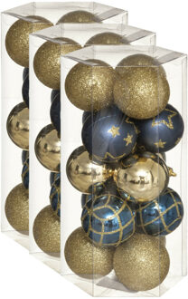 45x stuks kerstballen mix goud/blauw gedecoreerd kunststof 5 cm