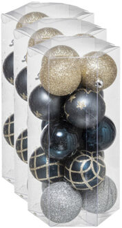 45x stuks kerstballen mix goud/blauw/zilver gedecoreerd kunststof 5 cm