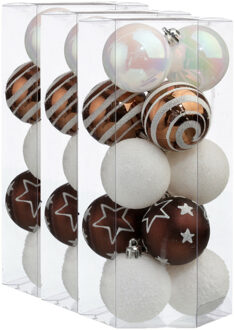 45x stuks kerstballen mix wit/bruin gedecoreerd kunststof 5 cm