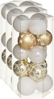 45x stuks kerstballen mix wit/goud gedecoreerd kunststof 5 cm