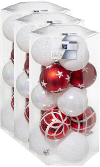 45x stuks kerstballen mix wit/rood gedecoreerd kunststof 5 cm