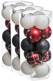 45x stuks kerstballen mix wit/rood/groen gedecoreerd kunststof 5 cm