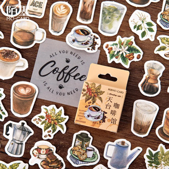 46 pcs/lot Rooftop Coffee Paper Small Diary Mini Cute box Stickers set Scrapbooking Kawaii Flakes Journal Stationery