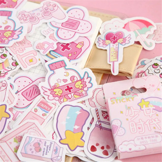 46pcs/box Cute Pink Girl Series Boxed Kawaii Stickers Planner Scrapbooking School Stationery Japanese Diary Stickers