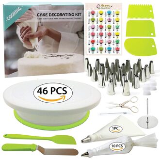 46Pcs Cake Decorating Gereedschap Levert Met Taart Draaitafel Wegwerp Pastry Tassen Piping Tips Icing Spatel Soepeler Koppeling